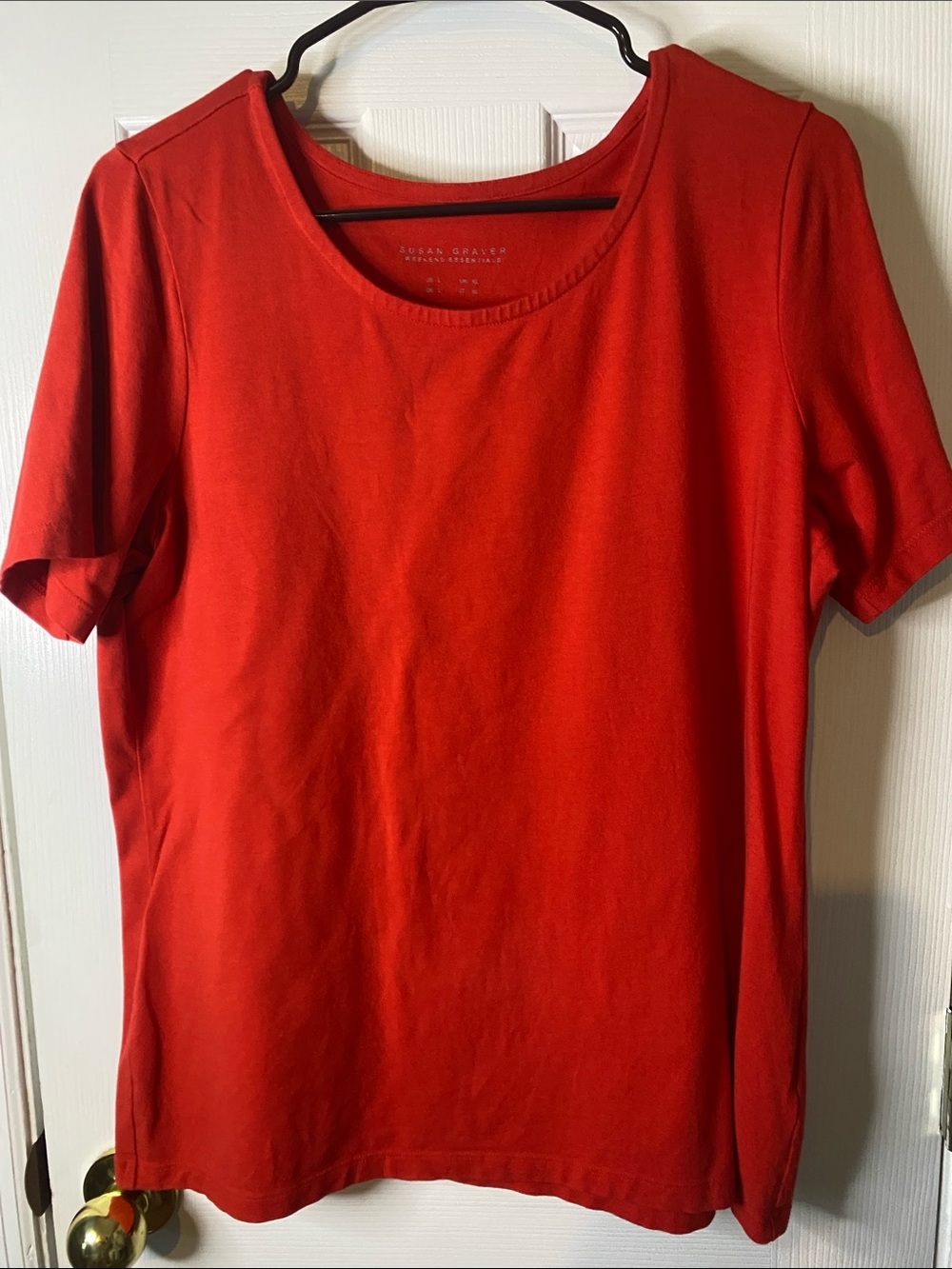 Susan Graver Vibrant Red Scoop-Neck Short Sleeve Tee XLarge.